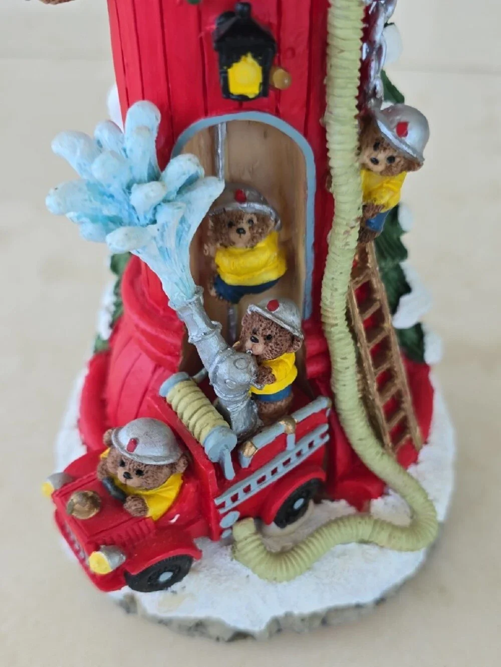 Lighted Firefighter Themed Holiday Pencil Musical Decoration - Red Fire Hydrant